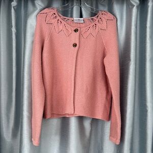 Hanna Andersson Girls Cardigan Sweater Pink Rose 140 8-10 Cotton Excellent Cond